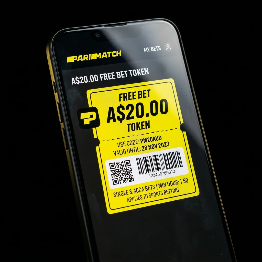 Parimatch Mobile App showing Free Bet Token worth A$20