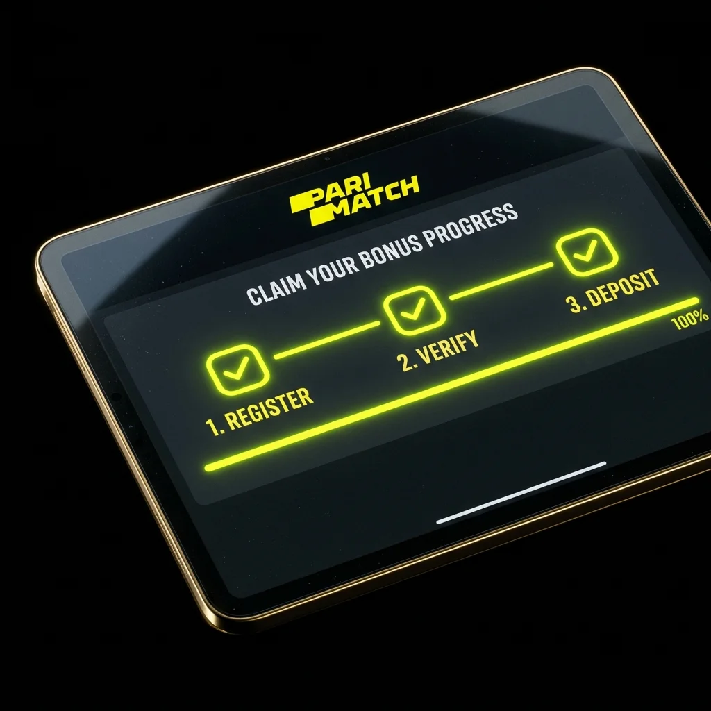 Tablet screen showing sports bonus progress bar with completed steps
