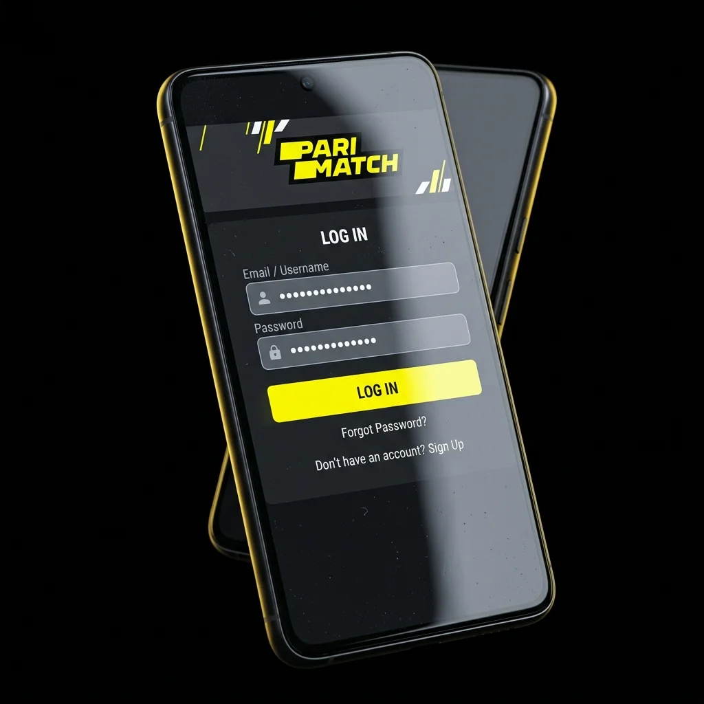 Smartphone display showing the login screen interface in the Parimatch app